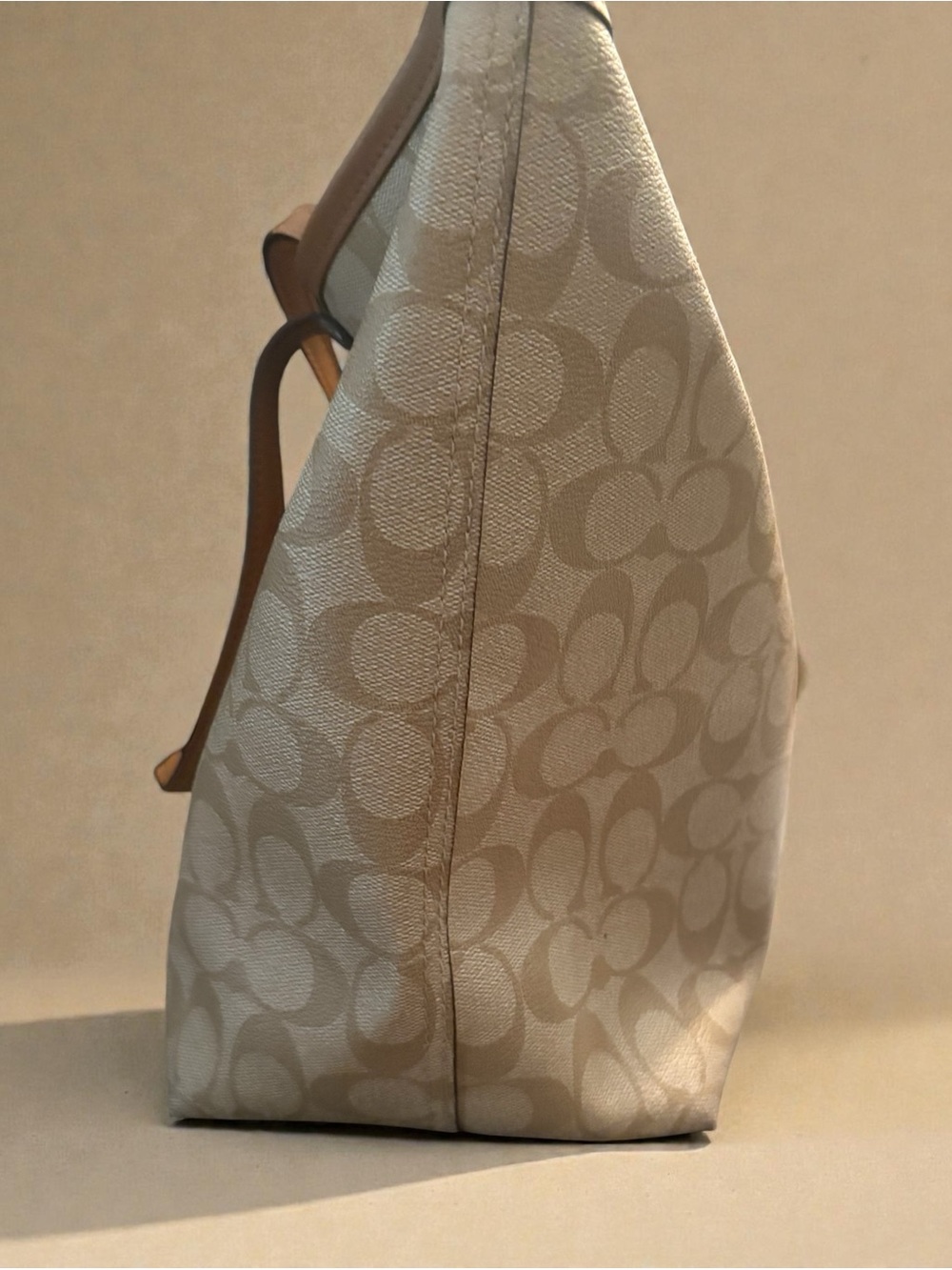 SUMMER SALE! Coach Cream Signature Tote with Tan Leather Trim - Picture 5 of 15